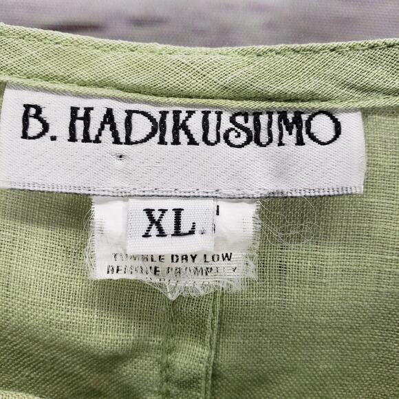 B. HADIKUSUMO Green 100%Linen Shark Bite Hem Roll Tab Sleeve Top Size XL - Picture 8 of 12